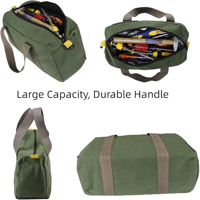 12 Inch Wide Mouth Tool Bag, Heavy Duty Canvas Tool Storage Bag for Men, Large Capacity Tool Tote Bag for Electricians, Power Tool Organizer Pouch