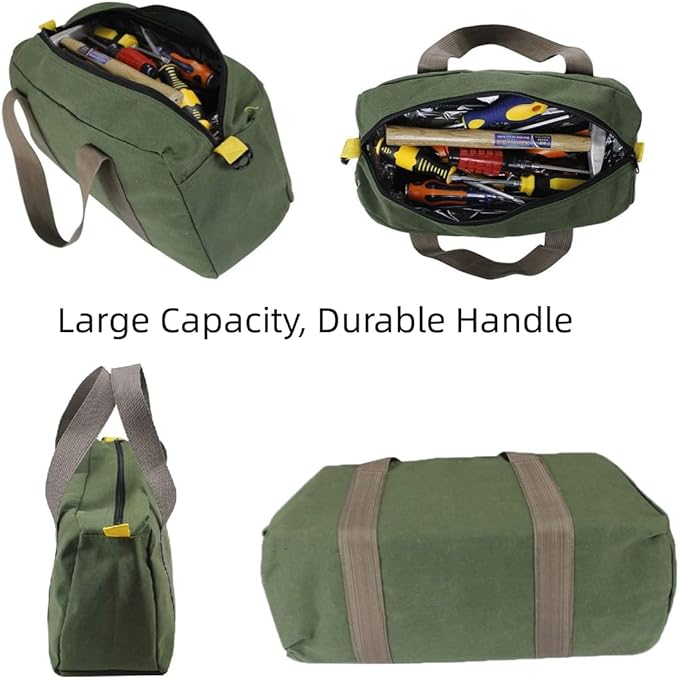 20 Inch Wide Mouth Tool Bag, Heavy Duty Canvas Tool Storage Bag for Men, Large Capacity Tool Tote Bag for Electricians, Power Tool Organizer Pouch