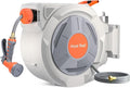 Retractable Garden Hose Reel, 5/8 in x 65 ft Wall Mounted Water Hose Reel with 9 Function Sprayer Nozzle, Any-Length Lock, Automatic Slow Rewind System, 180° Swivel Bracket for Yard, Garden, Outdoor