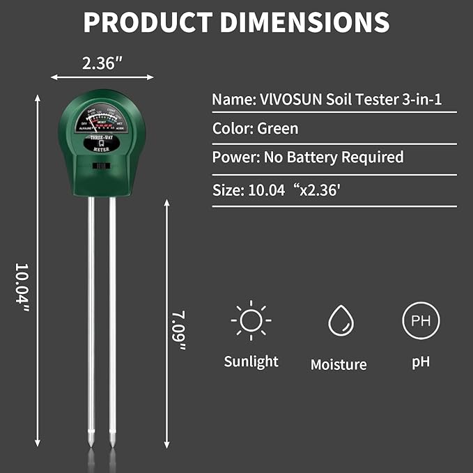 2 PCS 3-in-1 Soil Test Kit No Battery Needed with Digital Moisture pH Light Tester for Garden Lawn Farm Indoor Outdoor Plants Houseplants