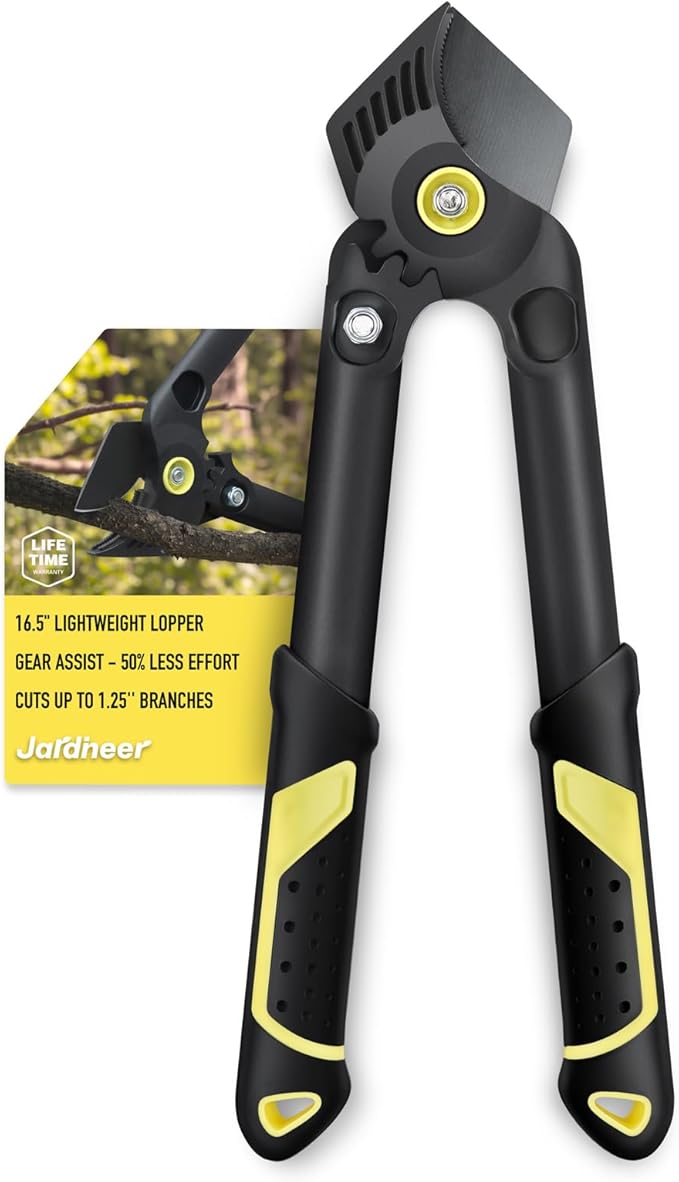 Jardineer 16.5" Garden Loppers for Tree Trimming with Gear Assist, Lightweight Hand Loppers with Steel Blade and Anti-Slip Handles, Cuts up to 1.25" Branches, Garden Shears for Seniors, Women, Men
