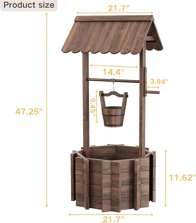 Wishing Wells for Outside,Wooden Wishing Well Planter,Rustic Flower Planter for Garden Patio Lawn Backyard Home Decor-21.7X21.7X47.25IN