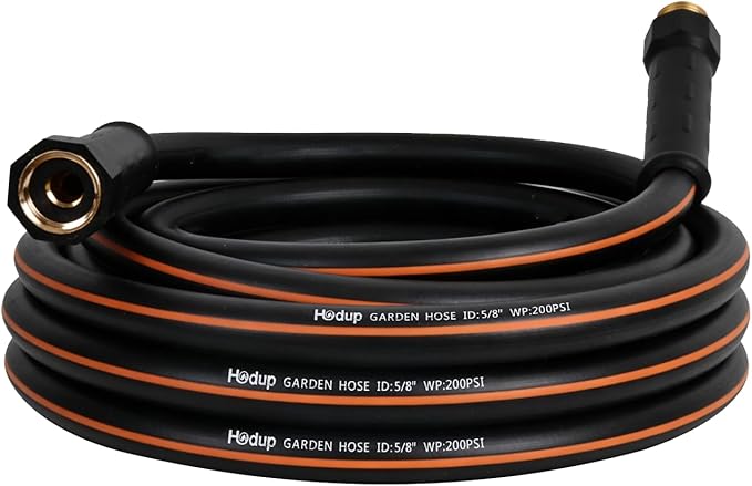 Heavy Duty 5/8 Inch Garden Hose – Flexible, Kink-Free & Leakproof with UV-Resistant Hybrid Rubber Hose for Outdoor Watering (Black Orange, 10 FT)