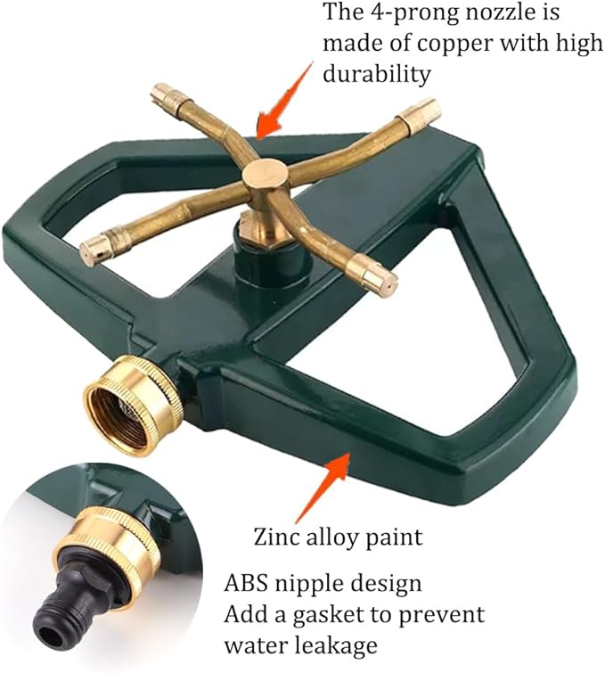 Metal Pulsating Sprinklers with Metal Base, 4-Arms Automatic Rotary Sprinkler 360 Degree Pulsating Impact Sprinklers Heavy Duty Zinc Alloy Impulse Water Sprinkler for Yard and Grass Irrigation