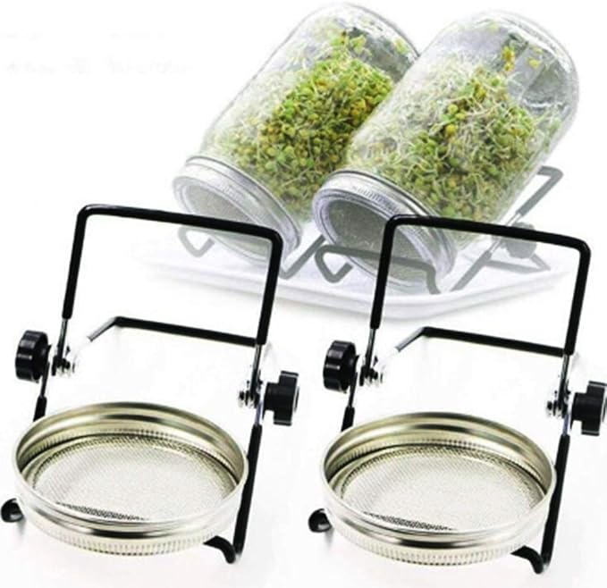 Sprouting Jar Lid (32oz Glass Jars) with 4 Pack Stainless Steel Sprouting Stands for Wide and Wide Mouth Mason Jar for Growing Organic Sprouts, Stainless Steel, 4 Pack