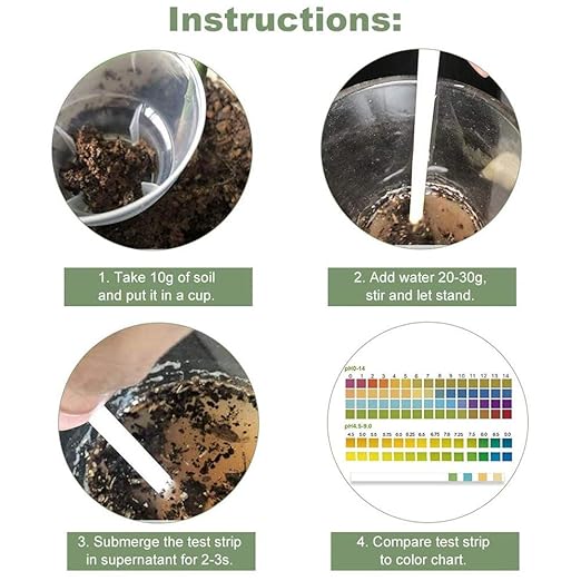 100 Soil pH Test Kit, 0-14 PH Test Strips, Fast and Accurate Soil Testing Paper, Soil Acidity Detector Plant Care Tool, for Indoor Outdoor Garden Lawn Farm