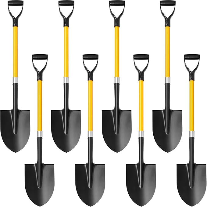 8 Packs Heavy Duty Digging Shovel Long Metal Shovel with Comfortable D Handle, Trenching Digging Spade for Garden Landscaping Construction, Snow Beach Sand (Water Drop)