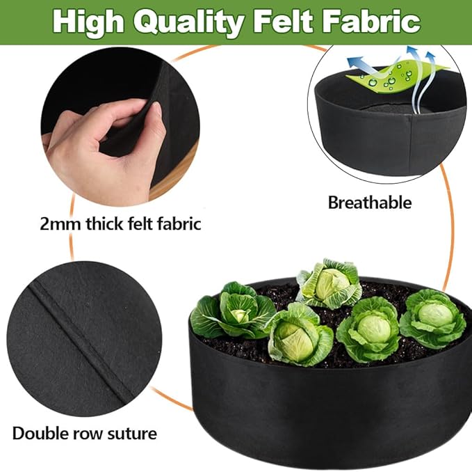 2-Pack 15 Gallon Grow Bag, Heavy Duty Thickened Fabric Pots Round Raised Garden Bed Planter for Planting Herb Flower Vegetable Potato Plants (24" D × 8" H)