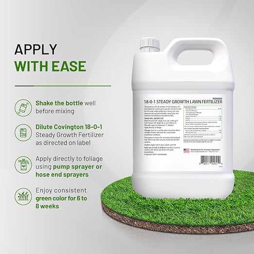 Covington ProLine 18-0-1 NPK Liquid Slow Release Lawn Fertilizer (1 Gal) – High Nitrogen Lawn Food for All Grass Types – Supports Steady Growth & Maintenance – Deep Green Turf Builder Concentrate