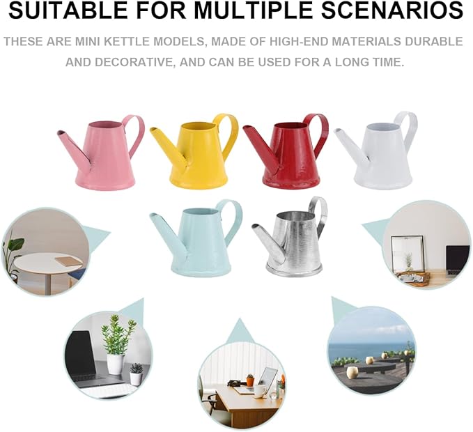 Healifty Mini Kettle Ornaments Set of 18 Small Metal Simulation Watering Cans for Mini House Decor Garden Desk Accessories Party Favors