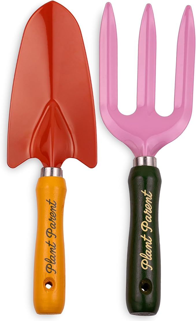 ban.do 2 Piece Gardening Hand Tools, Cute Garden Tool Set Includes Hand Rake and Trowel with Beech Wood Handles, Plant Parent