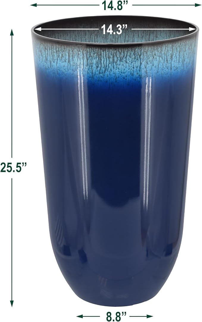 Arcadia Garden Products 25.5-inch Tall Set of 2 Blue Large Plastic Planter Pots with Drainage Plug for Indoor or Outdoor Use, Decorative Lightweight Garden Flower Pot for Porch, Patio, Deck