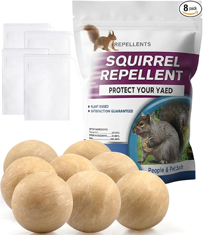 Squirrel Repellent Outdoor Garden, Chipmunk Repellent, Natural for Indoor & Outdoor Use, Keeps Squirrels Away from Gardens, Bird Feeders, Attics & Garages – 8 Pack