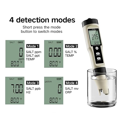 ZuanXin PH Meter, 4 in 1 Digital Water Quality Tester with PH/ORP/Temp/H2, PH Tester for Drinking Water, Swimming Pools, Hot Tubs, and Spas