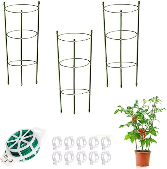 3 Pack Tomato Cage Plant Support Climbing Plant Support for Garden Plants Supports 18 inches Small Tomatos Cages Trellis with Adjustable Rings Garden Pots Tomato Trellis Rings for Climbing Plants