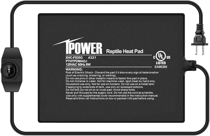 iPower 6x8 Inch Reptile Heating Pad with Adjustable Controller Knob, Under Tank Heater Mat for Turtles, Lizards, Snakes, Amphibians & Small Pets