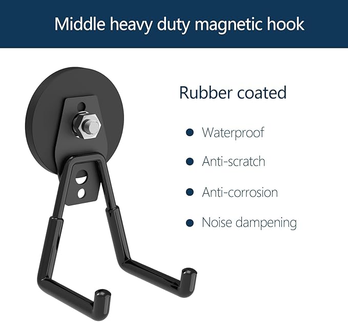 Heavy Duty Magnetic Hooks with 2.60" D Round Base- 2Pack, Strong Middle Magnet Hook, Magnetic Storage Hooks for Power Drill,Garden Tools,Hose,Pegboard,Garage,Workshop