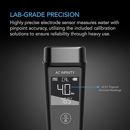 AC Infinity pH Meter PRO Kit, High Precision Digital pH Pen with ±0.01 pH Accuracy and Interchangeable Probe, Nutrient Test pH Meter for Water Hydroponics Plants, Gardening, Aquariums, Swimming Pools