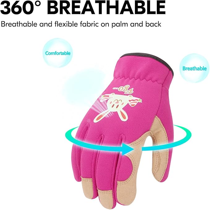 Vgo... 1-Pair Age 6-7 Kids Gardening Gloves,Children Yard Work Gloves,Soft Safety Outdoor Playing Gloves (Size L,Purple Rabbit, KID-SL7362)