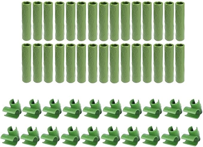 Plant Stake Connectors,50Pcs Garden Trellis Support Connector Tubes and Fixed Cross Buckle Clips for 8mm Coated Steel Plant Stakes