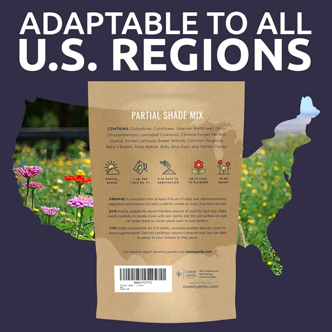 Bulk Wildflower Seeds Partial Shade Mix - 1 Pound Bag Over 120,000 Open Pollinated Annual and Perennial Seeds