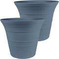 The HC Companies 12 Inch Sedona Round Self Watering Planter Pots, Lightweight UV-Resistant Plastic Indoor & Outdoor Planters, 2-Pack Flower Pots for Garden & Home Decor, Slate Blue