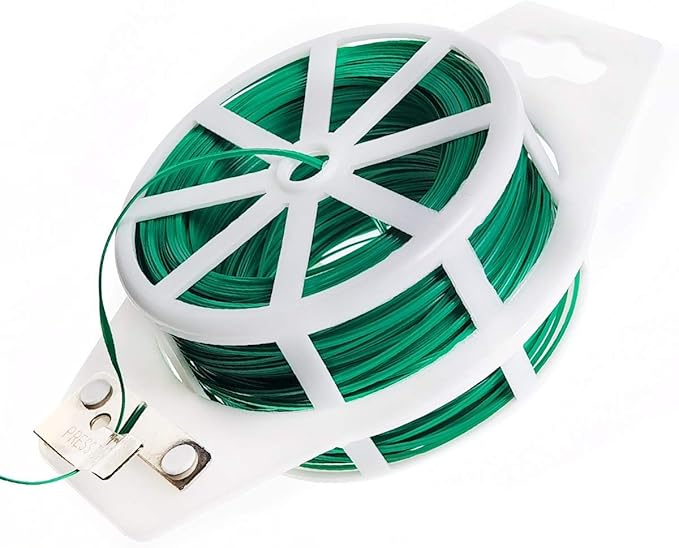 BEADNOVA Twist Tie 328 Feet (100m) Bread Ties Gardening Ties Green Plant Ties Multipurpose Plastic Coated Plant Twist Tie with Cutter for Potted Plants Garden Office and Home