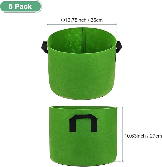 M METERXITY 5-Pack Plant Grow Bags 7 Gallon Grow Bags 300G Thickened Fabric Pots with Durable Handles Plant Garden Grow Pots for Fruits/Vegetables/Flowers/Plants [Green]