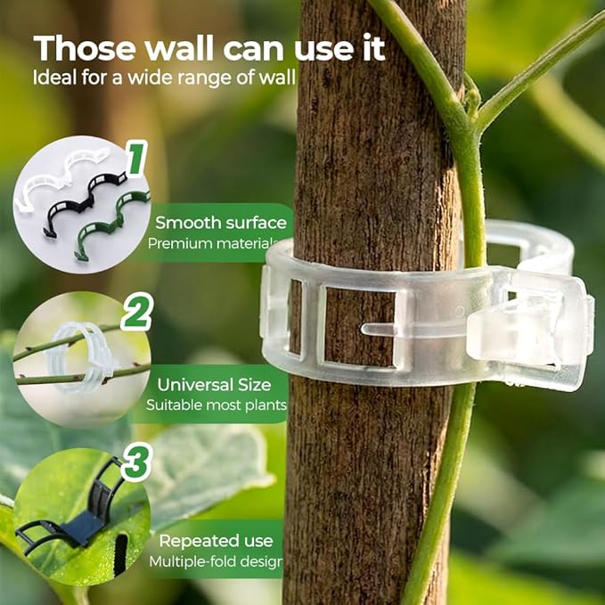 Secured Plastic Plant Clip, 2026 Upgrade Garden Clips for Climbing Plants, Plastic Trellis Clips Tomato Grape Vine Vegetables Plant Fixing Clips (50, Black)