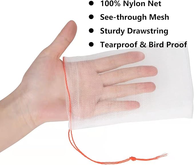Kikhope 100Pcs Fruit Protection Bags, 6"x4" Garden Netting Bags with Drawstring, Fruit Netting Bags, Netting Barrier Bags for Protecting Fruits and Vegetables