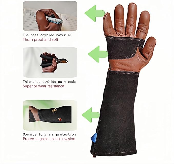 Womens/Mens Gardening Gloves for Rose and Cactus Handling,Cow Leather Garden Gloves Women/Men Thorn Proof