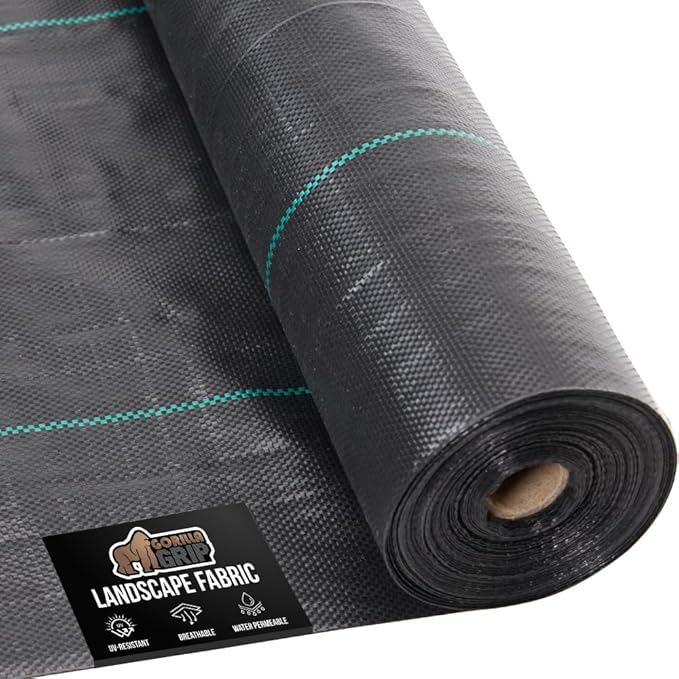 GORILLA GRIP 6 FT x 100 FT Powerful Weed Barrier Landscape Fabric, Durable Tear Resistant Blocker, Permeable UV Resistant Fabrics for Landscaping Outdoor Garden Bed, Ground Mulch, 3.2oz Woven