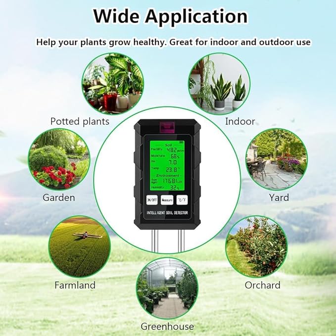 6-in-1 Soil Tester,with Dual Probes, Capable of Measuring Soil Ph, Moisture, Temperature, Fertility, and Light Intensity, Features a Backlit Display,for Home,Gardening,Plant Cultivation