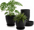 RooTrimmer 7.5 Inch Black Thickened Plastic Plant Pots with Saucers, 6-Pack Modern Seedling Planters for Indoor Outdoor Plants, Durable Heavy-Duty PP Material for Herbs Flowers Vegetables (＜8 inch)