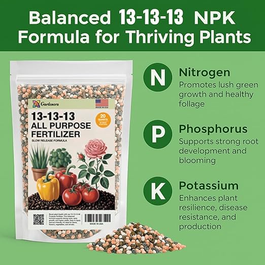 Professional 13-13-13 All Purpose Garden Fertilizer – All Purpose Plant Food 13 13 13 for Outdoor Grass, Vegetables, Roses, Flowers, Shrubs, Trees. Lawns, Gardens, Potted Plants (20 QUARTS)
