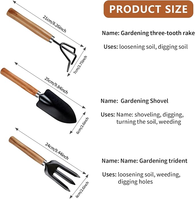 Rukinovi 3Pcs Garden Tools,Lightweight Duty Gardening Tools,Gardending Hand Tools Kit for Succulents,Home Plants,Garden Potted Plants Etc Indoor Plant Accessories-Gardening Tool Set