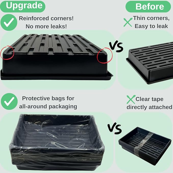 Heavy-Duty Extra Thick Seed Starting Trays 10 Pack, Reusable Microgreens Growing & Germination Trays, Durable Fodder Flats for Plants & Seedlings, No Leakage, No Holes, 15 x 11 x 2.5 Inches