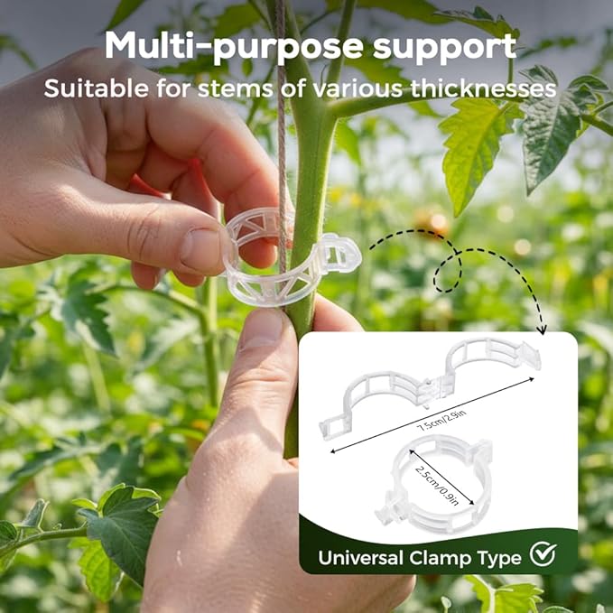 300Pcs Tomato Clips, 2026 New Plant Clips for Climbing Plants, Plant Support Clips, Grape Vine Tomato Vine Vegetables Plants Garden Support Clips to Grow Upright (100)