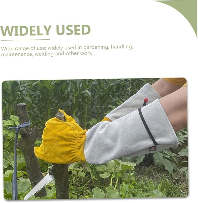 Puncture-proof Leather Garden Gloves for Planting and Pruning, Extended Length 11.5cm, Cowhide Material, Thorn-resistant Labour Protection Gloves for Outdoor Gardening