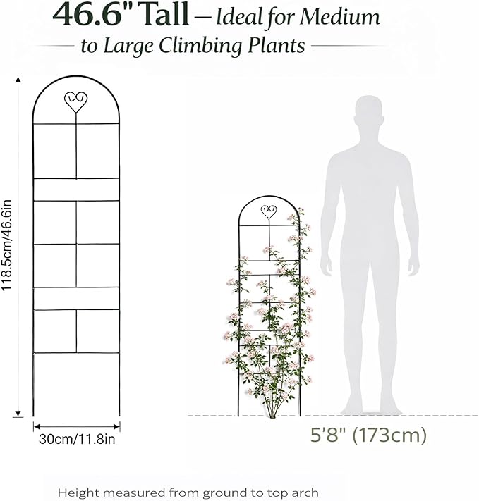 46" Metal Garden Trellis, 3-Section Plant Trellis for Climbing Plants Indoor & Outdoor, Plant Support for Roses, Vines & Vegetables, 1 Pack, Black