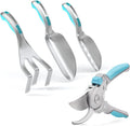 GOODSMANN Heavy Duty Garden Tools Aluminum Gardening Tools Set of 4 Includes Flower Garden Shovel Hand Trowel Weeding Cultivator and Garden Pruning Shears for Women/Men