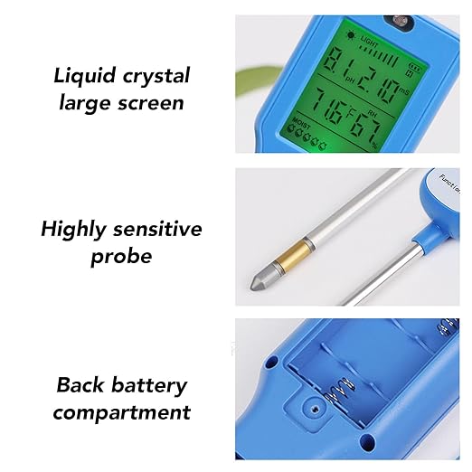 Naroote 6 in 1 Soil Meter, pH Temperature Humidity Light Fertility Tester for Yard Garden Greenhouse Planting, with Backlight LCD Screen and High Sensitivity Probe