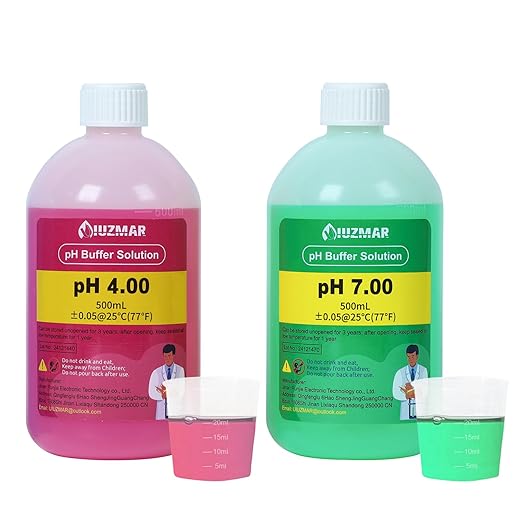 pH 7.00 and pH 4.00 Calibration Fluid, 500ml Tester pH 7.00/4.00 Buffer Solution Each, pH Meter Calibration Solution with Container (30ml*2) for pH Meter, pH Tester, pH Probe, pH Electrode