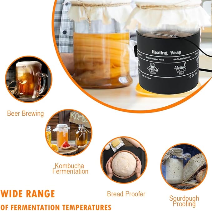 Sourdough Warmer Wrap Kombucha Heating Wrap Fermentation Heat Pad with Temperature Control Timer Sourdough Starter Warming Mat for Home Brewing Fermentation Sourdough Proofing