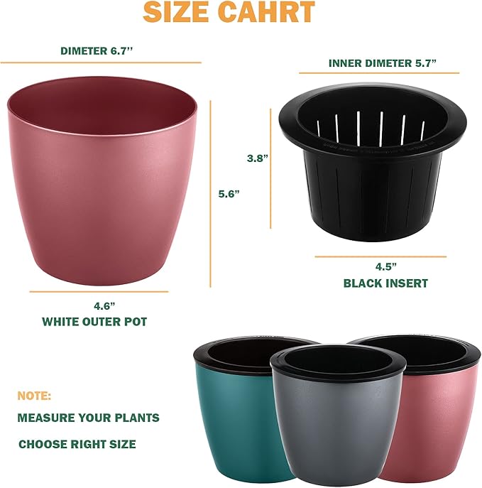 Planterhoma Premium 5 Pack Self Watering Pots for Indoor Plants, Rose Gold, 6.7 inch