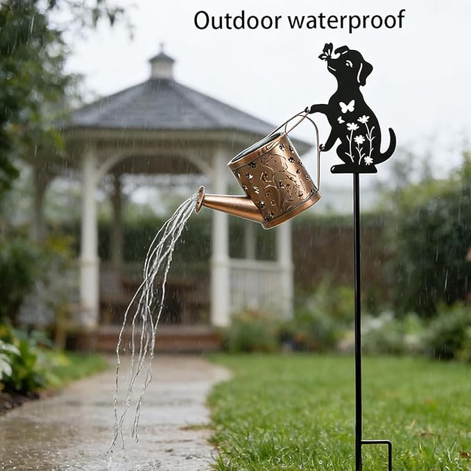 Outdoor Solar Dog Garden Decorative,Solar Watering Can with Light, Featuring Metal Dog Statue Silhouette Stake, Day Gift for Women, for Outside Landscapes,Lawn, Path Decoration