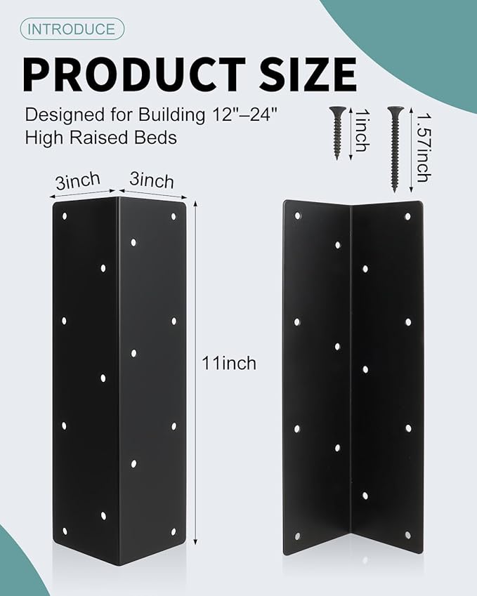 12 Pcs Metal Raised Garden Bed Corner Brackets, 11" x 3" x 3" Rust-Resistant Raised Bed Corner Brackets for 12"-24" Wood Planter Box, Flower Beds, Vegetable Gardens, Furniture & Sand Box