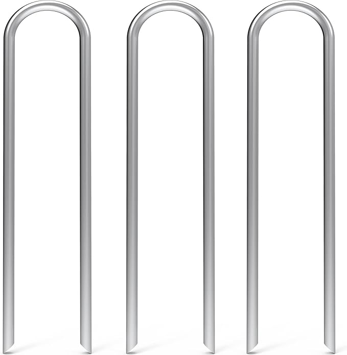 MySit 50 Pack 12 Inch Garden Stakes Heavy Duty 11 Gauge Galvanized Yard Staples U Pegs Fences Drip Irrigation Securing Stakes 1/2-Inch to 1-5/8-Inch Loop Stake for Anchoring Lawn Drippers Soaker Hose