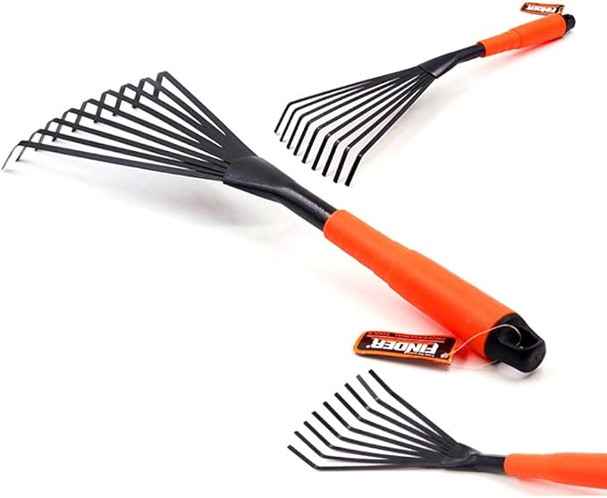 Steel Hand Rake Soil Tiller with Ergonomic Handle, Small Leaf Rake Great for Gardening, Cultivating, Garden Sweep Yard Flower Beds