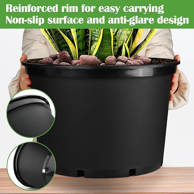 RooTrimmer 3/5/7 Gallon Nursery Pots 9 Pack Set, Plastic Planter with Drainage Holes – Round, Sturdy, Deep Design for Indoor/Outdoor Plants